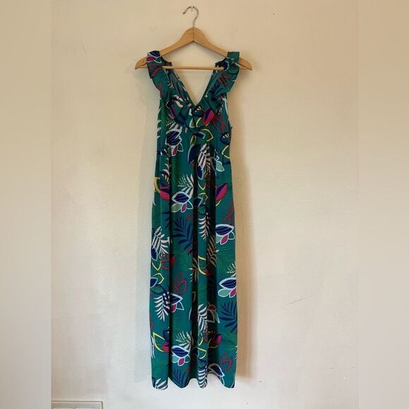 Gibsonlook Teal Palm Print Maxi Dress - Picture 1 of 6